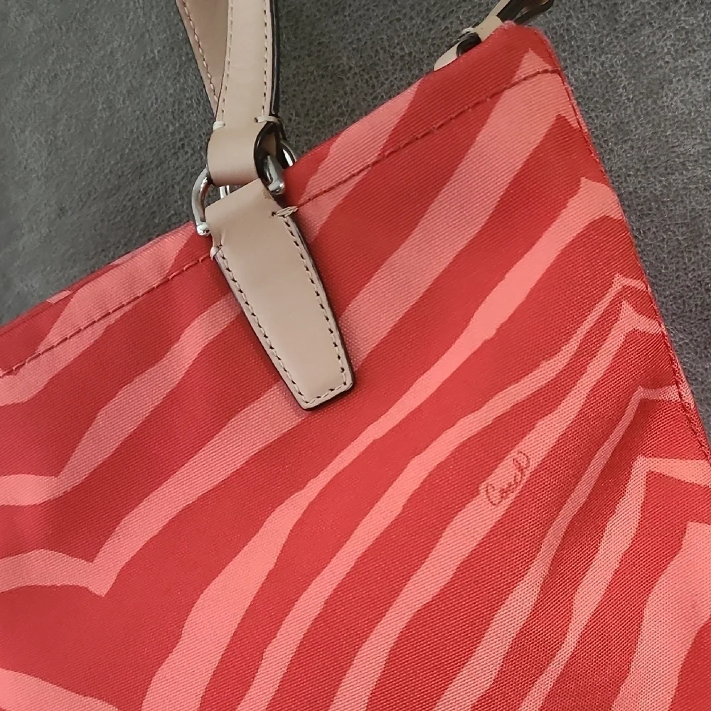 Coach Coral Orange Zebra Print Canvas & Leather Tote‎ Bag Worn Used Vtg